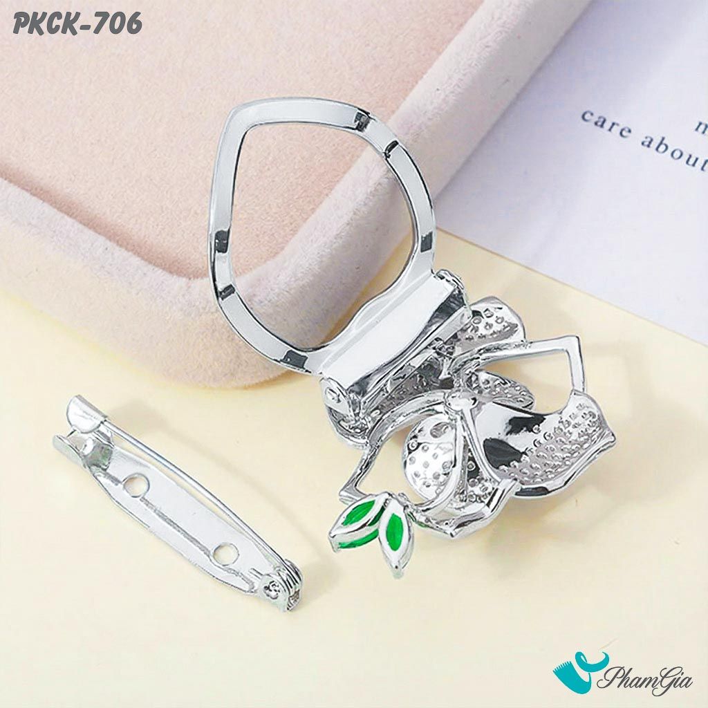Phụ Kiện Cài Khăn, Cài Áo Đa Năng Họa Tiết Họa Tiết Hoa Trà Đính Đá Màu Bạc (PKCK706)
