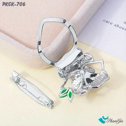 Phụ Kiện Cài Khăn, Cài Áo Đa Năng Họa Tiết Họa Tiết Hoa Trà Đính Đá Màu Bạc (PKCK706)