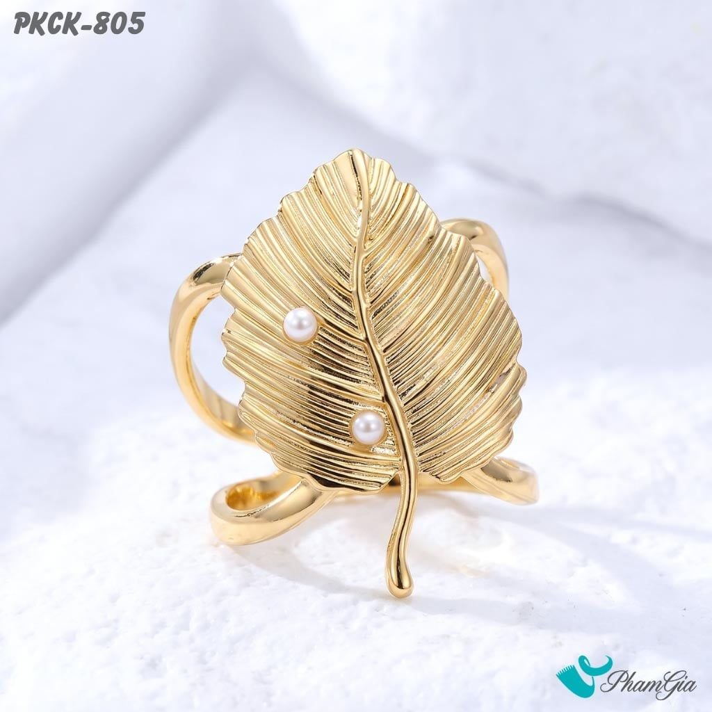 Phụ Kiện Cài Khăn Chiếc Lá Khắc Gân Đính Ngọc Trai Sang Trọng Màu Vàng (PKCK805)