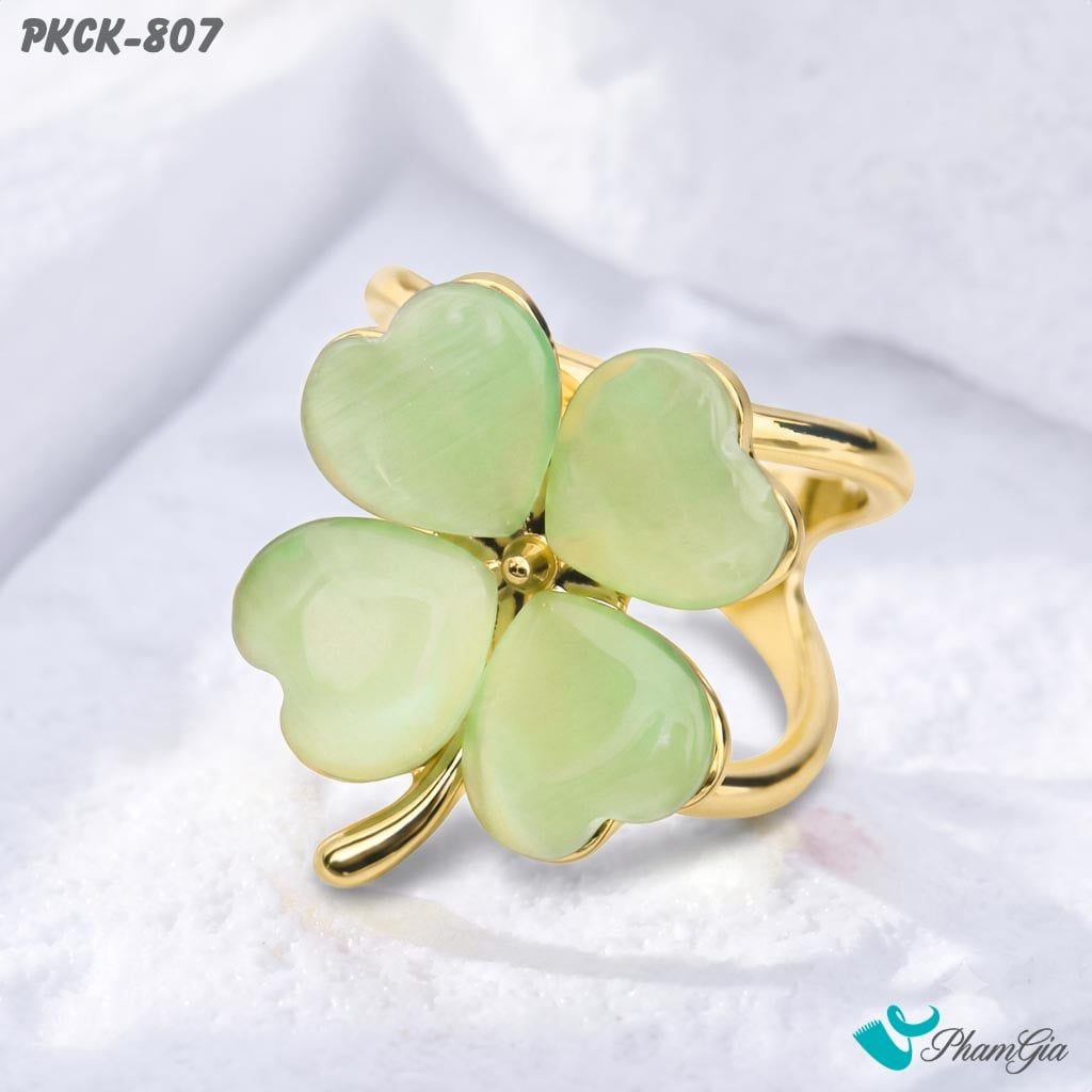 Phụ Kiện Cài Khăn Cỏ Bốn Lá Đính Đá Mắt Mèo Màu Xanh Lá (PKCK807)