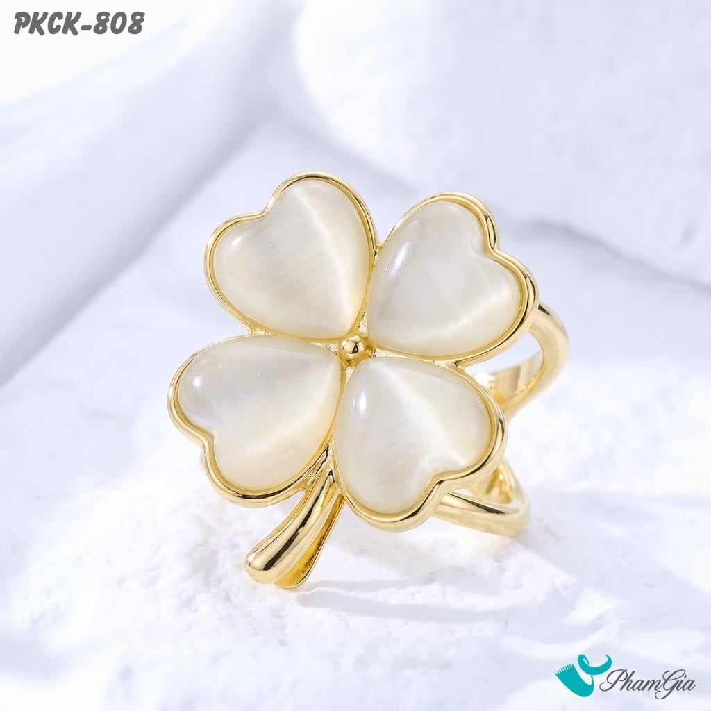 Phụ Kiện Cài Khăn Cỏ Bốn Lá Đính Đá Mắt Mèo Màu Trắng (PKCK808)