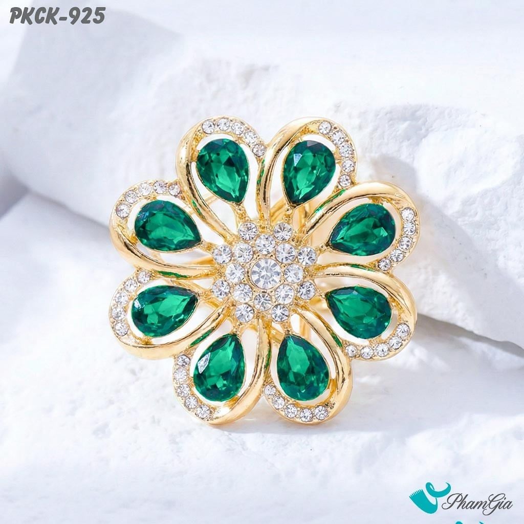 Phụ Kiện Cài Khăn Họa Tiết Hoa Xoắn Ốc Đính Đá Màu Xanh Lục Bảo Thanh Lịch (PKCK925)