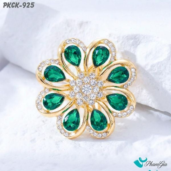 Phụ Kiện Cài Khăn Họa Tiết Hoa Xoắn Ốc Đính Đá Màu Xanh Lục Bảo Thanh Lịch (PKCK925)