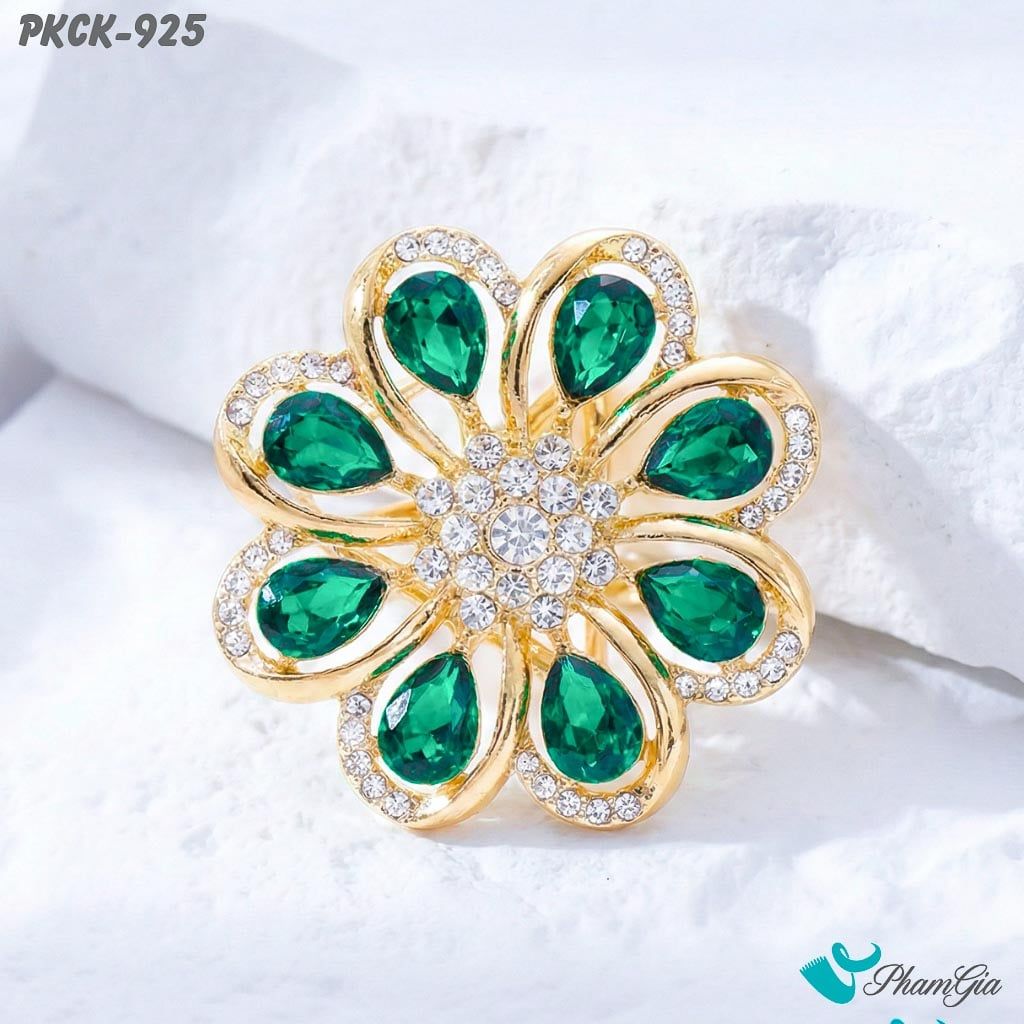 Phụ Kiện Cài Khăn Họa Tiết Hoa Xoắn Ốc Đính Đá Màu Xanh Lục Bảo Thanh Lịch (PKCK925)