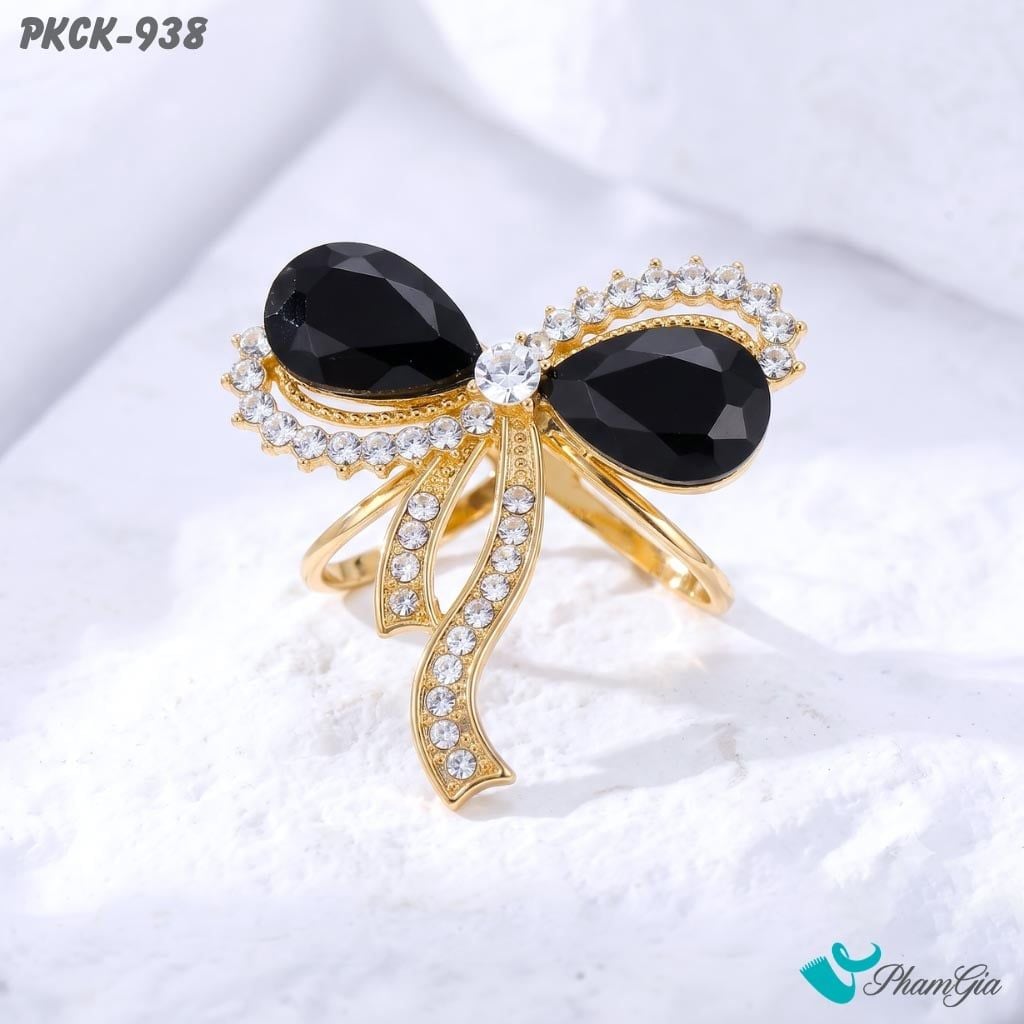Phụ Kiện Cài Khăn Hình Nơ Đính Đá Giọt Nước Sang Trọng Màu Đen (PKCK938)