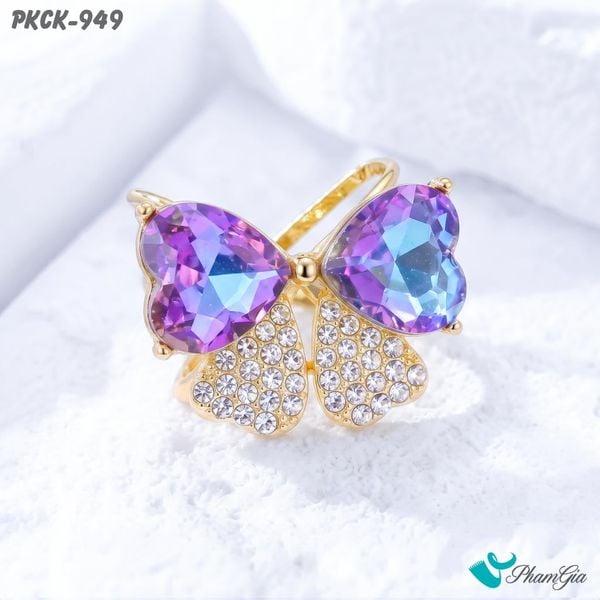 Phụ Kiện Cài Khăn Cánh Bướm Đính Đá Pha Lê Màu Tím Xanh (PKCK949)