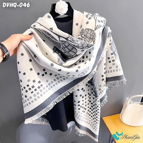 Góc Nghiêng Khăn Choàng Dạ Cashmere Vuông Phong Cách Hàn Quốc Cao Cấp Họa Tiết Hoa Hồng Màu Xám Ghi