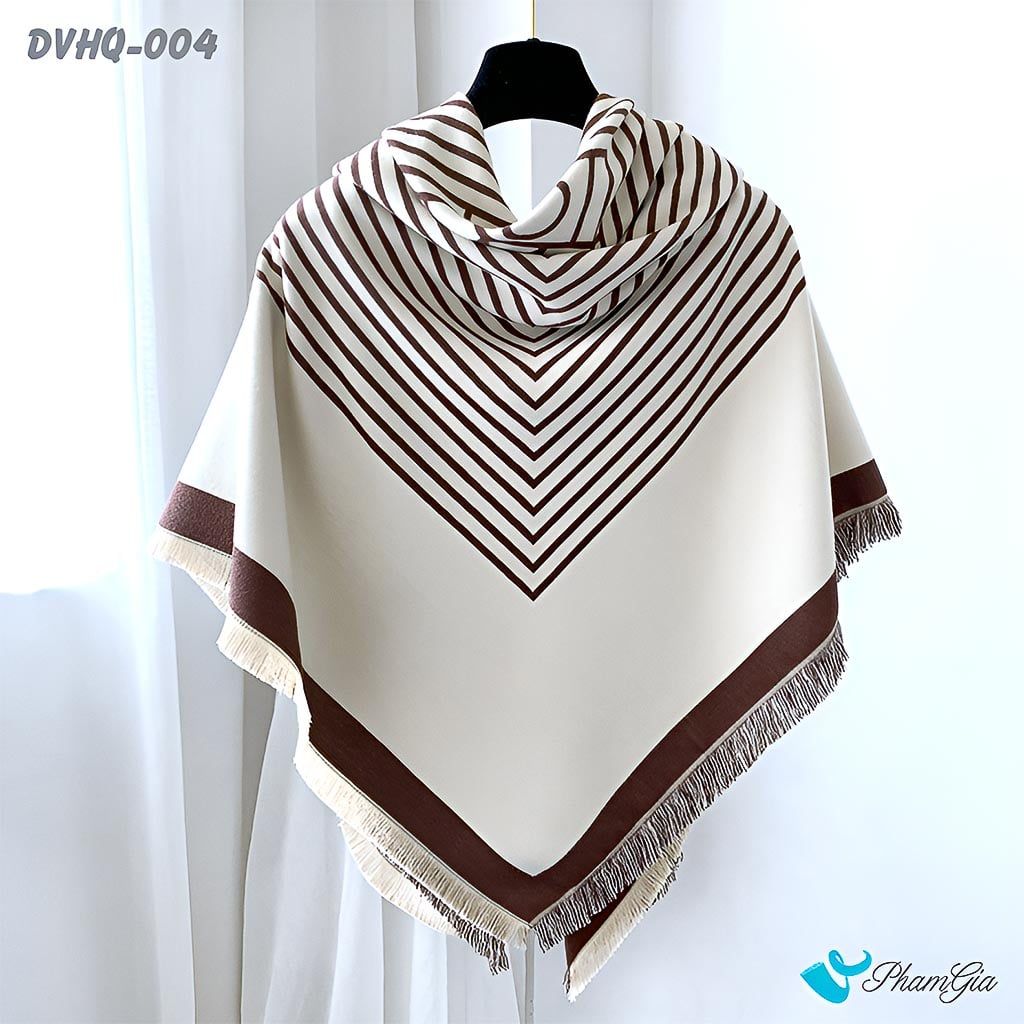 Góc Thẳng Khăn Choàng Dạ Cashmere Vuông Phong Cách Hàn Quốc Cao Cấp Họa Tiết Kẻ Sọc Nâu Tây - Trắng