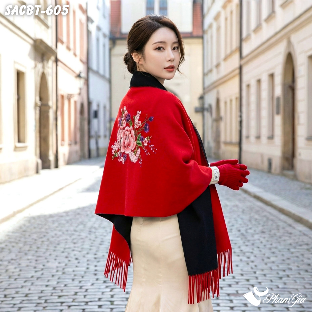 Set Giữ Ấm Đặc Biệt Mùa Đông Gồm Áo Choàng Và Găng Tay Cao Cấp Màu Đỏ (SACBT605)