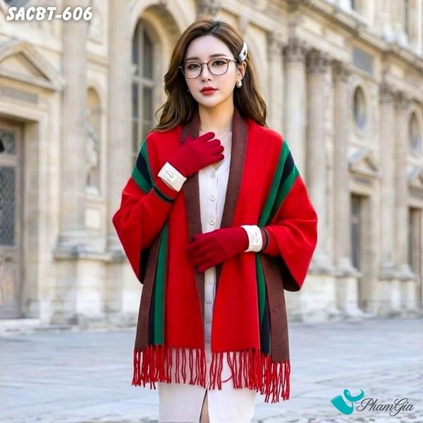 Set Giữ Ấm Đặc Biệt Mùa Đông Gồm Áo Choàng Và Găng Tay Cao Cấp Màu Đỏ (SACBT606)