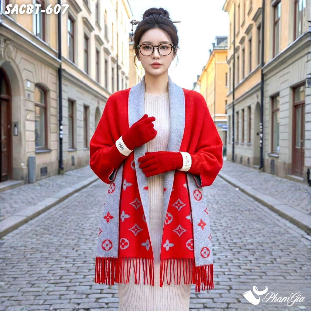 Set Giữ Ấm Đặc Biệt Mùa Đông Gồm Áo Choàng Và Găng Tay Cao Cấp Màu Đỏ (SACBT607)