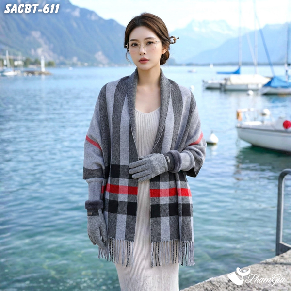 Set Giữ Ấm Đặc Biệt Mùa Đông Gồm Áo Choàng Và Găng Tay Cao Cấp Màu Xám (SACBT611)