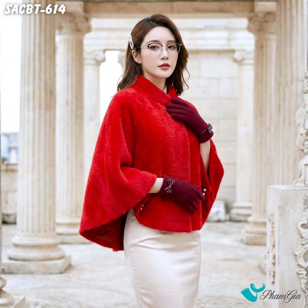 Set Giữ Ấm Đặc Biệt Mùa Đông Gồm Áo Choàng Và Găng Tay Cao Cấp Màu Đỏ (SACBT614)