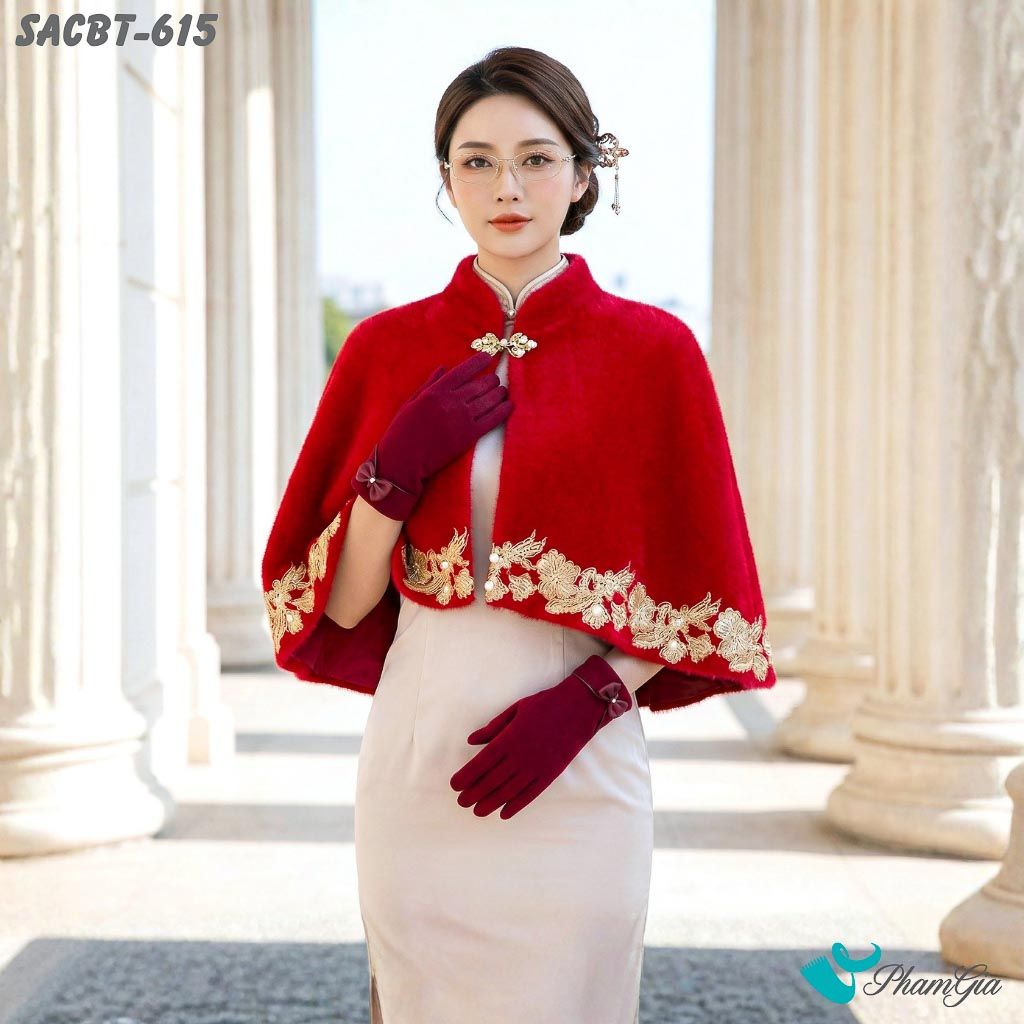 Set Giữ Ấm Đặc Biệt Mùa Đông Gồm Áo Choàng Và Găng Tay Cao Cấp Màu Đỏ (SACBT615)
