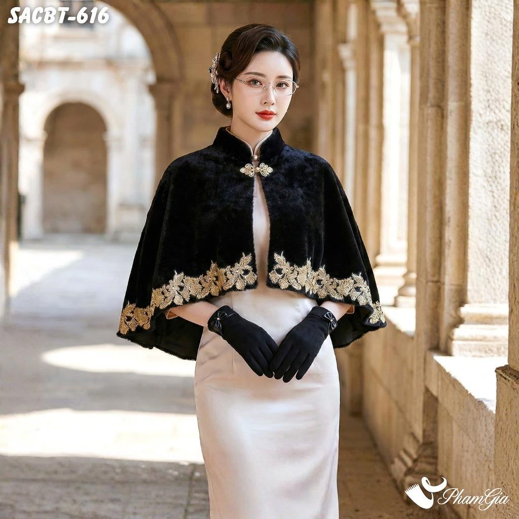 Set Giữ Ấm Đặc Biệt Mùa Đông Gồm Áo Choàng Và Găng Tay Cao Cấp Màu Đen (SACBT616)