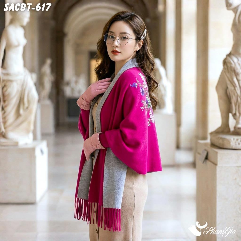 Set Giữ Ấm Đặc Biệt Mùa Đông Gồm Áo Choàng Và Găng Tay Cao Cấp Màu Hồng (SACBT617)