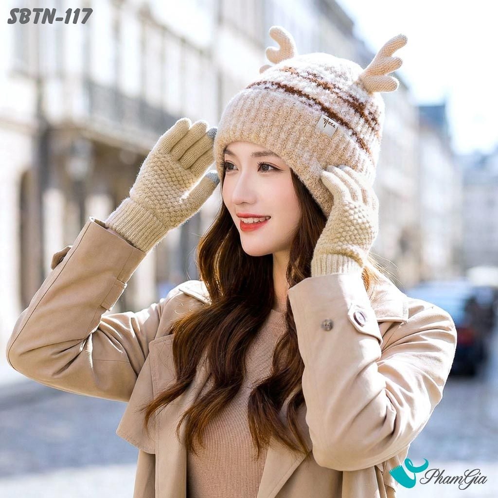Set Giữ Ấm Đặc Biệt Mùa Đông Gồm Nón Len Và Găng Tay Len Màu Bạc Xỉu (SBTN117)