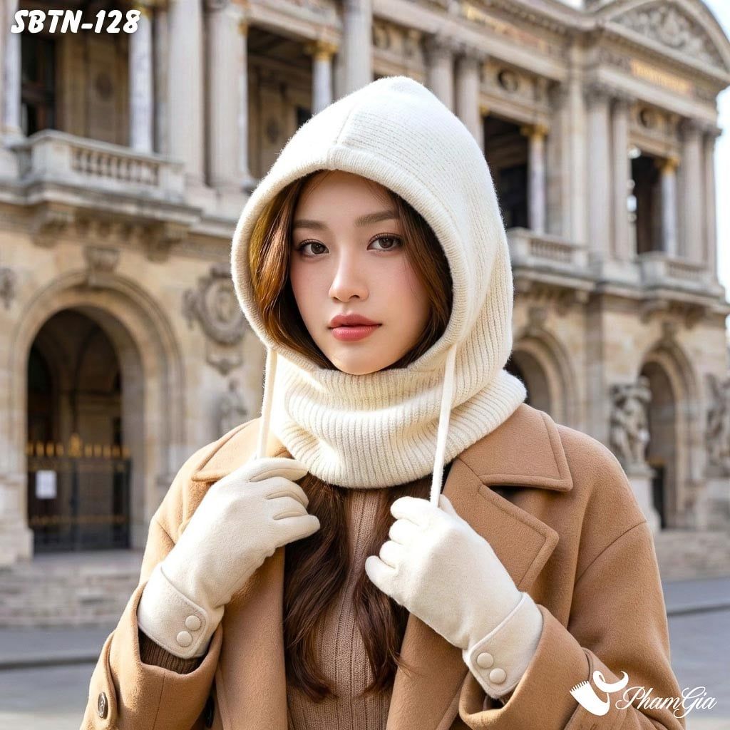 Set Giữ Ấm Đặc Biệt Mùa Đông Gồm Nón Giữ Nhiệt Và Găng Tay Cao Cấp Màu Kem (SBTN128)