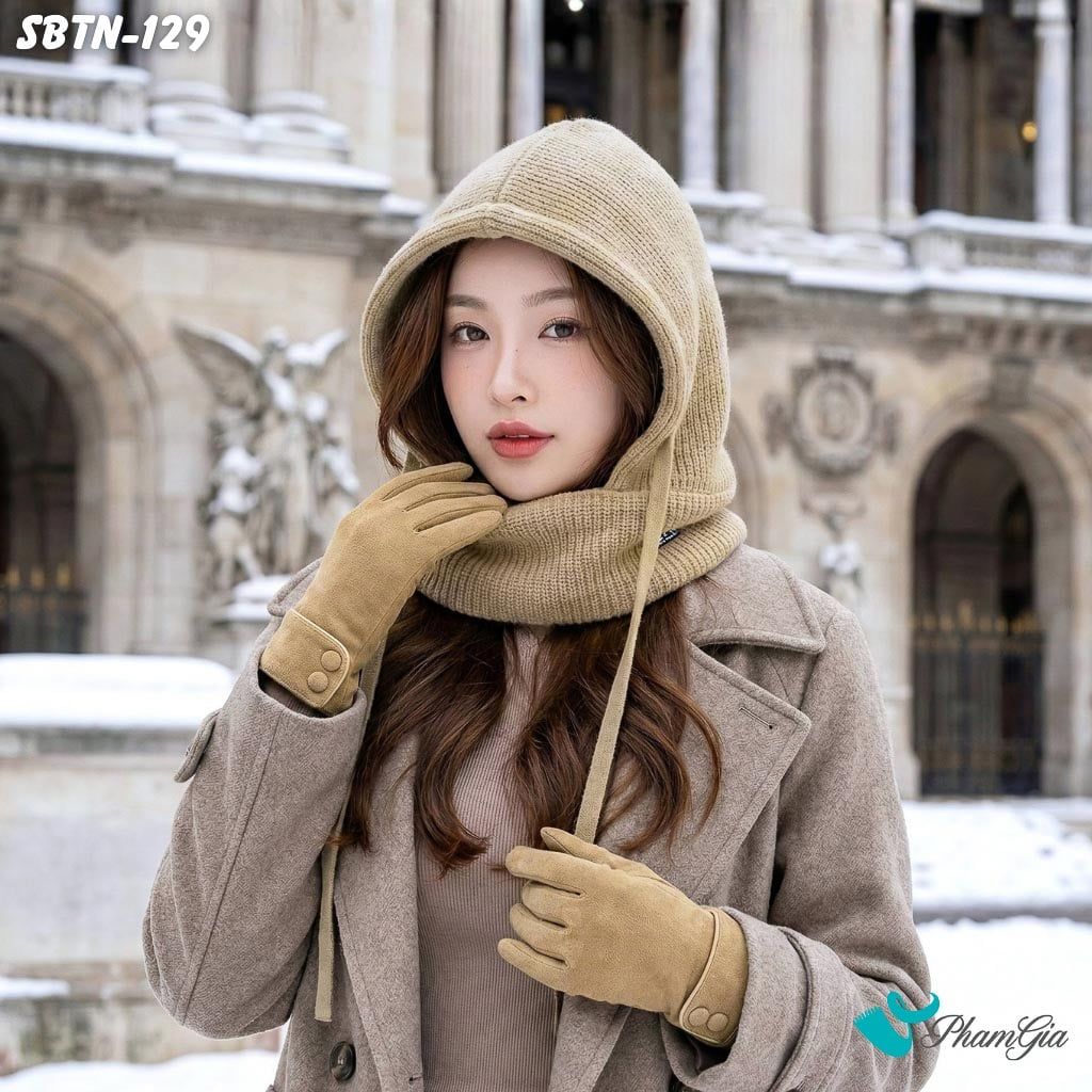 Set Giữ Ấm Đặc Biệt Mùa Đông Gồm Nón Giữ Nhiệt Và Găng Tay Cao Cấp Màu Nâu (SBTN129)