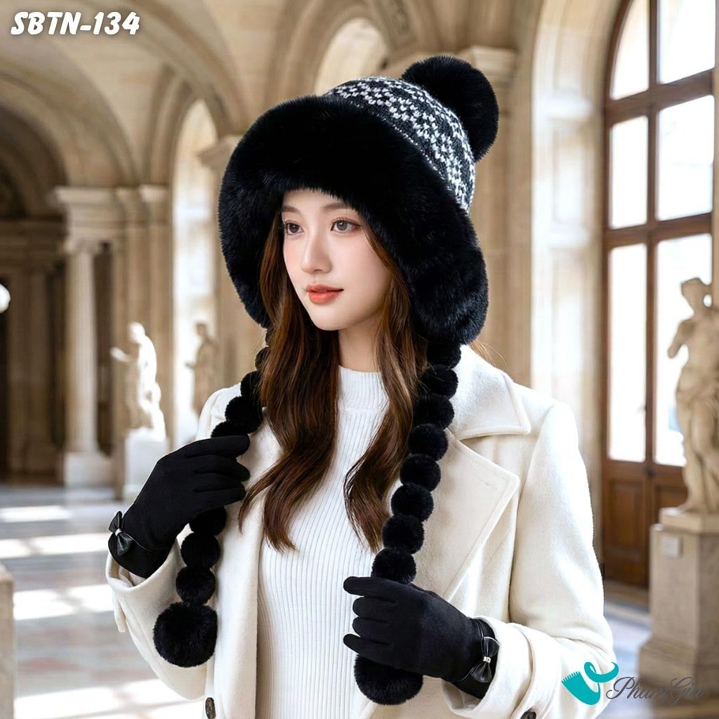 Set Giữ Ấm Đặc Biệt Mùa Đông Gồm Nón Giữ Nhiệt Và Găng Tay Cao Cấp Màu Đen (SBTN134)