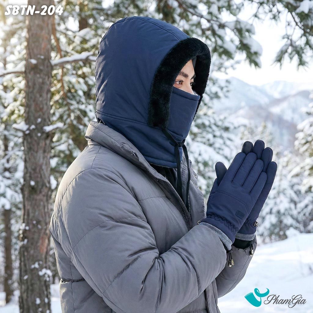 Set Giữ Ấm Đặc Biệt Mùa Đông Cho Nam Gồm Nón Lông Giữ Nhiệt Và Găng Tay Cao Cấp Màu Xanh Navy (SBTN204)