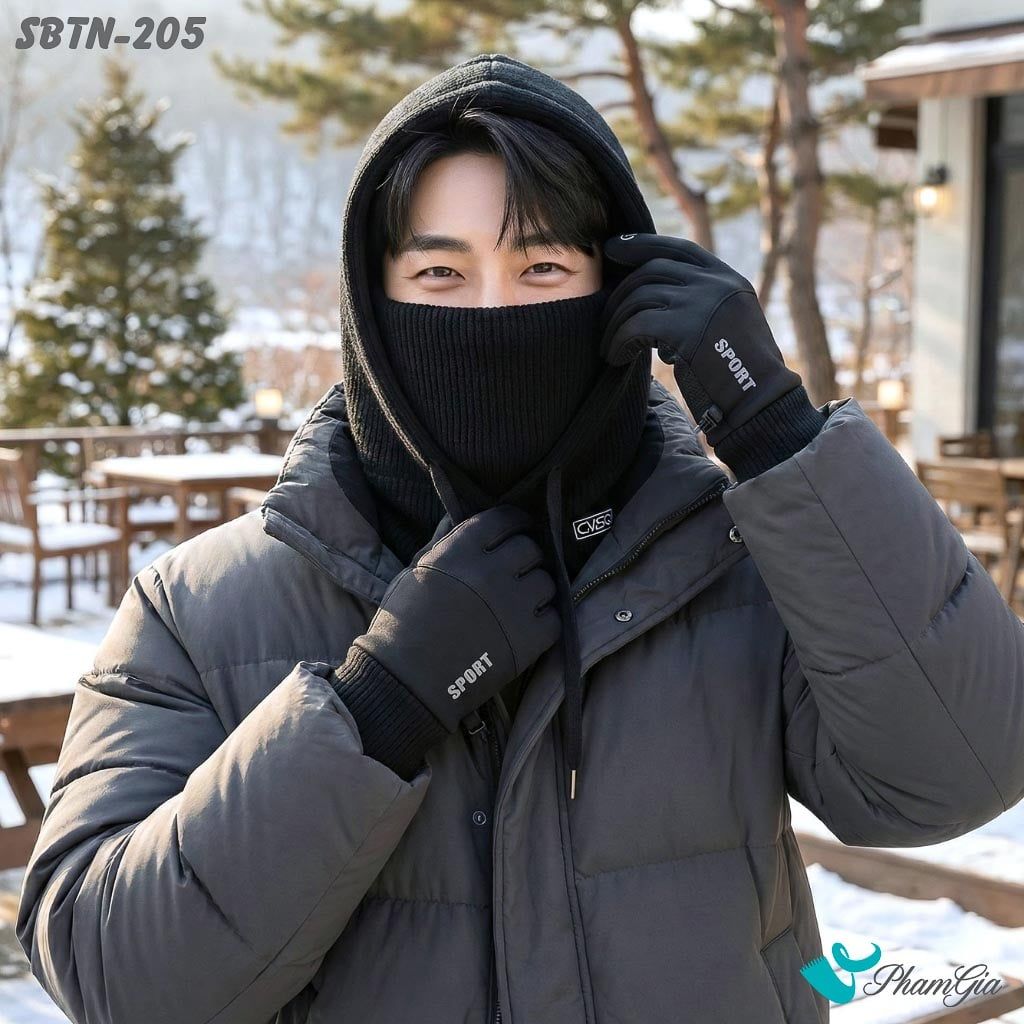 Set Giữ Ấm Đặc Biệt Mùa Đông Cho Nam Gồm Nón Len Lót Lông Giữ Nhiệt Và Găng Tay Cao Cấp Màu Đen (SBTN205)