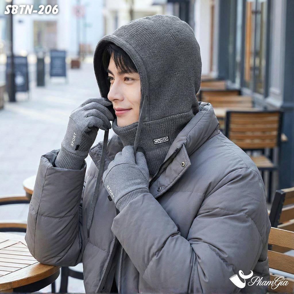 Set Giữ Ấm Đặc Biệt Mùa Đông Cho Nam Gồm Nón Len Lót Lông Giữ Nhiệt Và Găng Tay Cao Cấp Màu Xám (SBTN206)