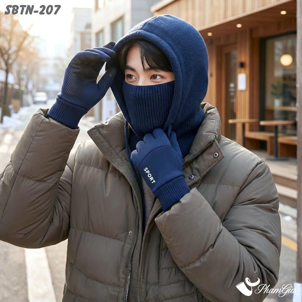 Set Giữ Ấm Đặc Biệt Mùa Đông Cho Nam Gồm Nón Len Lót Lông Giữ Nhiệt Và Găng Tay Cao Cấp Màu Xanh Navy (SBTN207)