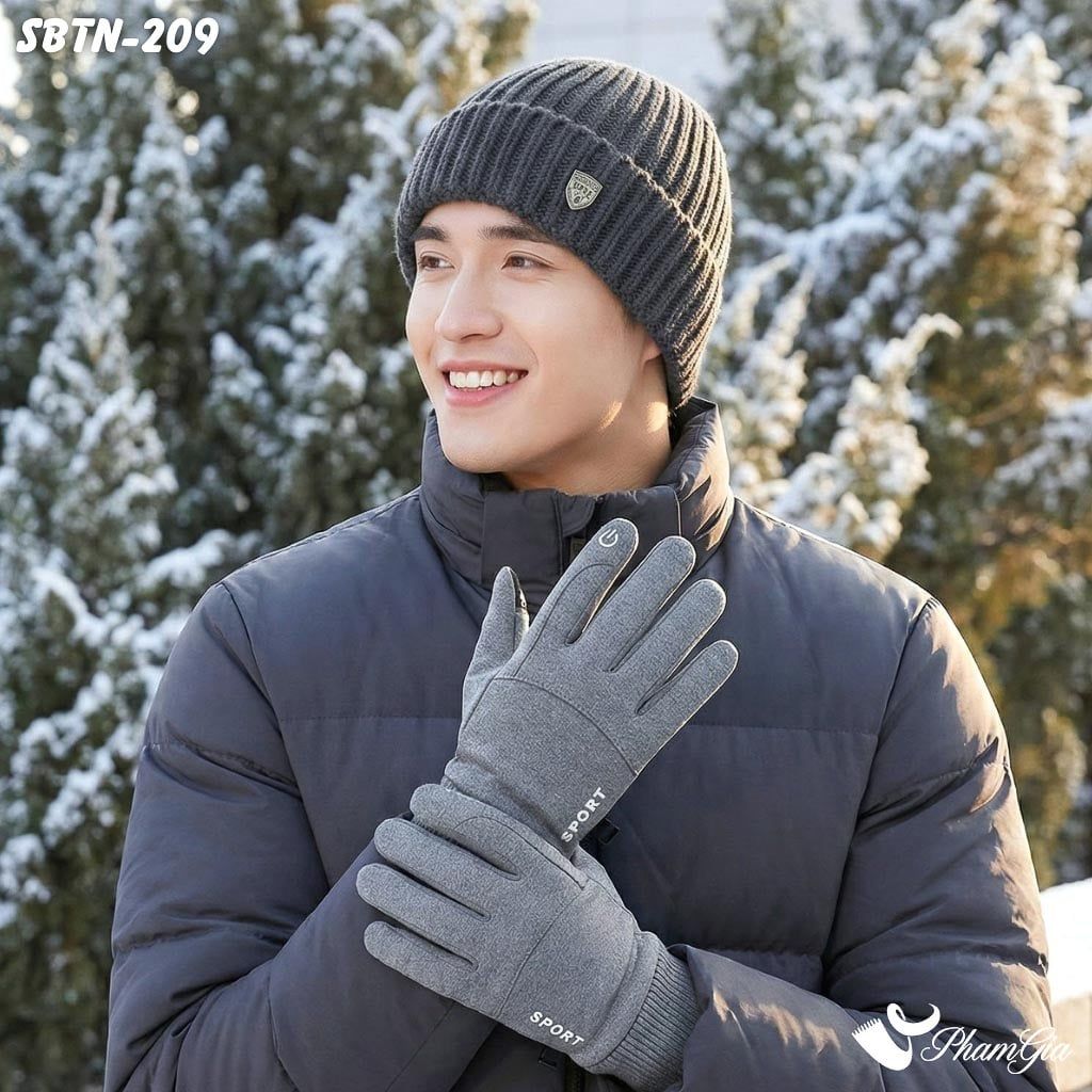 Set Giữ Ấm Đặc Biệt Mùa Đông Cho Nam Gồm Nón Len Và Găng Tay Cao Cấp Màu Xám (SBTN209)