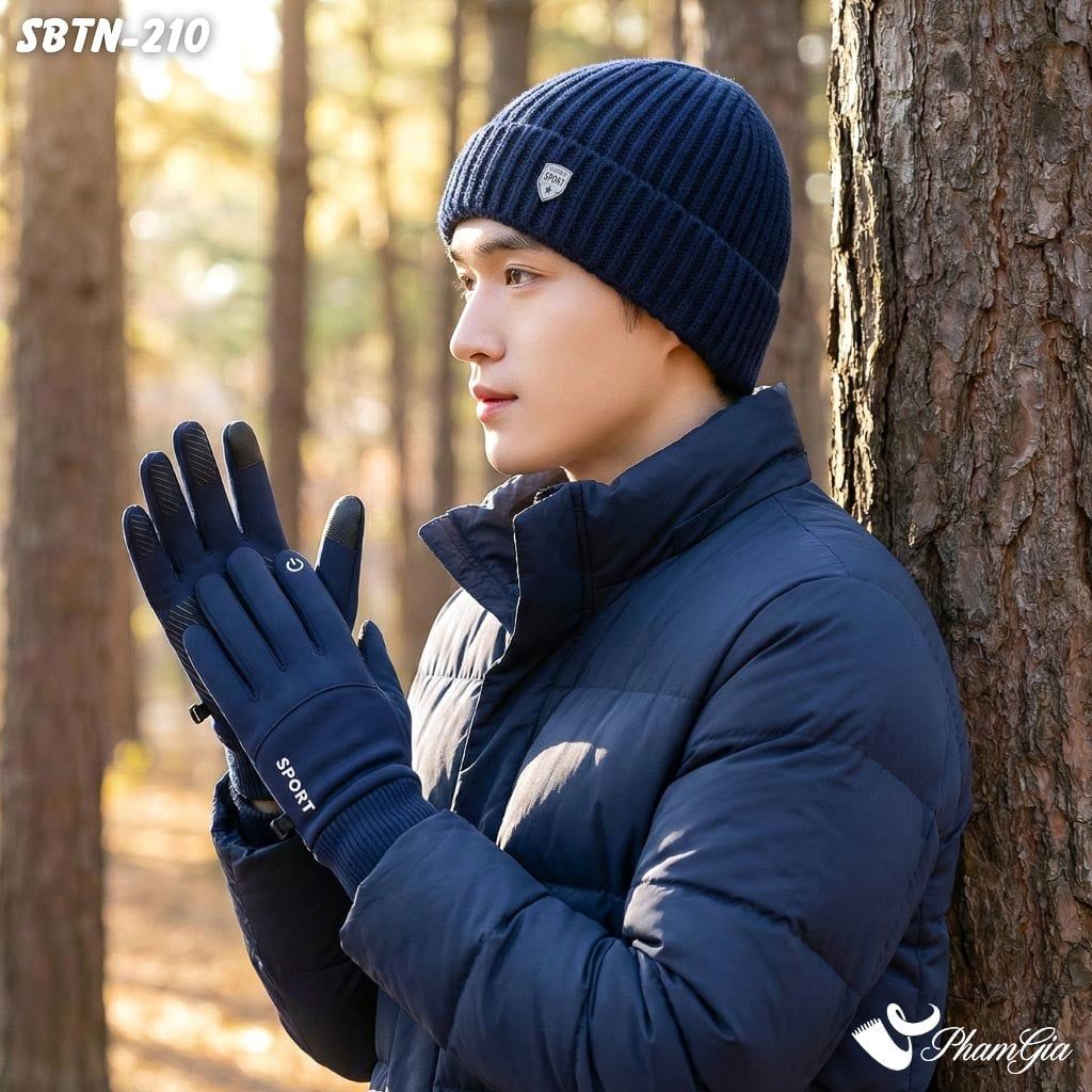 Set Giữ Ấm Đặc Biệt Mùa Đông Cho Nam Gồm Nón Len Và Găng Tay Cao Cấp Màu Xanh Navy (SBTN210)