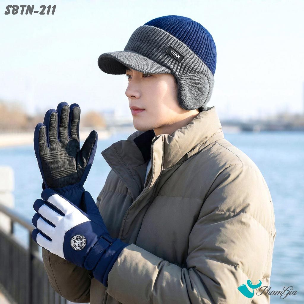 Set Giữ Ấm Đặc Biệt Mùa Đông Cho Nam Gồm Nón Len Và Găng Tay Cao Cấp Màu Xanh Navy (SBTN211)