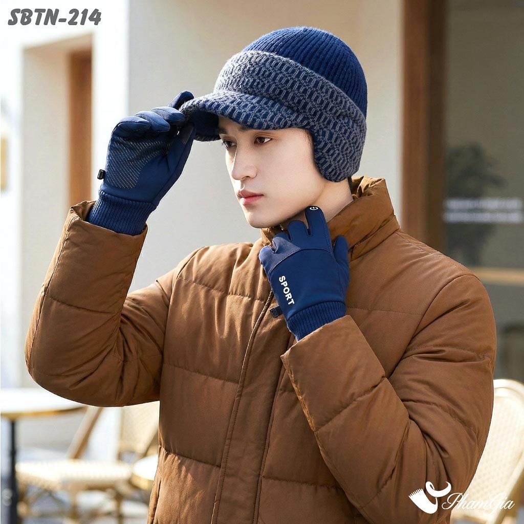 Set Giữ Ấm Đặc Biệt Mùa Đông Cho Nam Gồm Nón Len Và Găng Tay Cao Cấp Màu Xanh Navy (SBTN214)