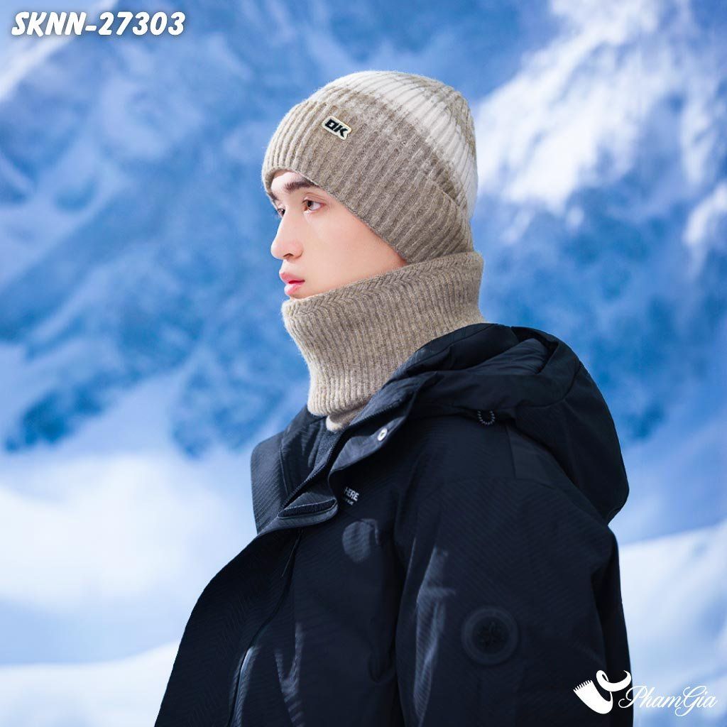 Set Khăn Nón Len Beanie Giữ Ấm Phối Màu Unisex Hiện Đại Màu Beige (SKNN27303)