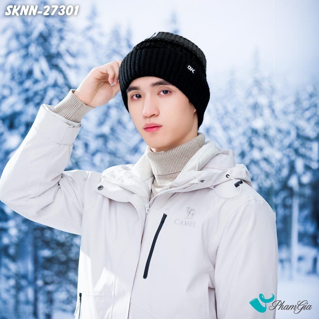 Set Khăn Nón Len Beanie Giữ Ấm Phối Màu Unisex Hiện Đại Màu Đen (SKNN27301)