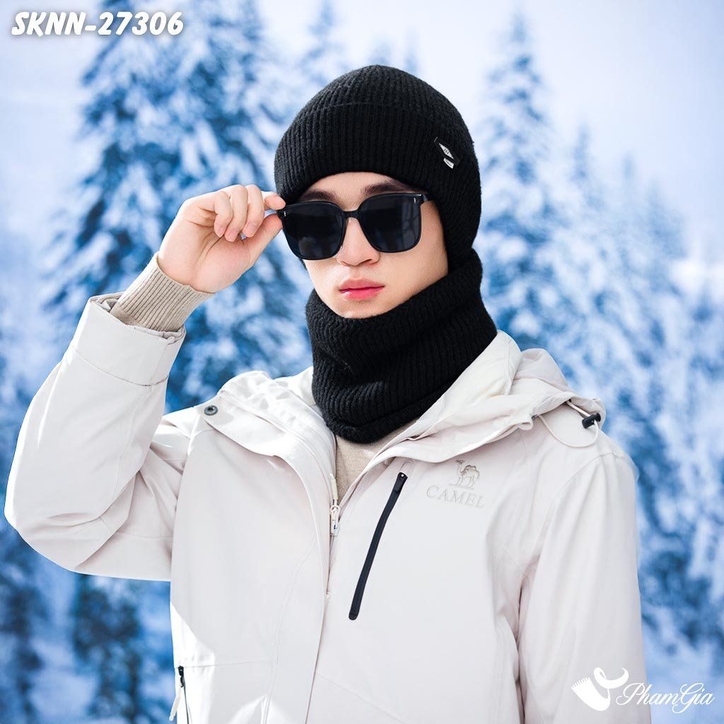 Set Khăn Nón Len Beanie Giữ Ấm Unisex Hiện Đại Màu Đen (SKNN27306)