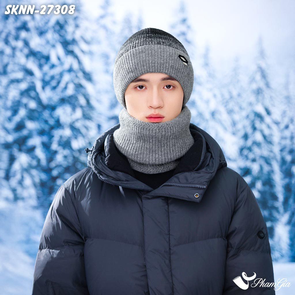 Set Khăn Nón Len Beanie Giữ Ấm Unisex Hiện Đại Màu Xám (SKNN27308)