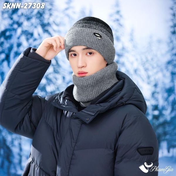 Set Khăn Nón Len Beanie Giữ Ấm Unisex Hiện Đại Màu Xám (SKNN27308)