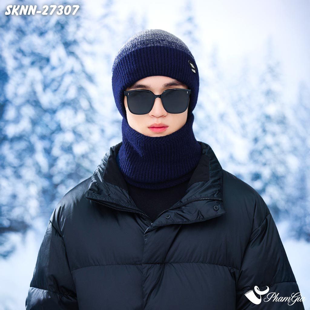 Set Khăn Nón Len Beanie Giữ Ấm Unisex Hiện Đại Màu Xanh Navy (SKNN27307)