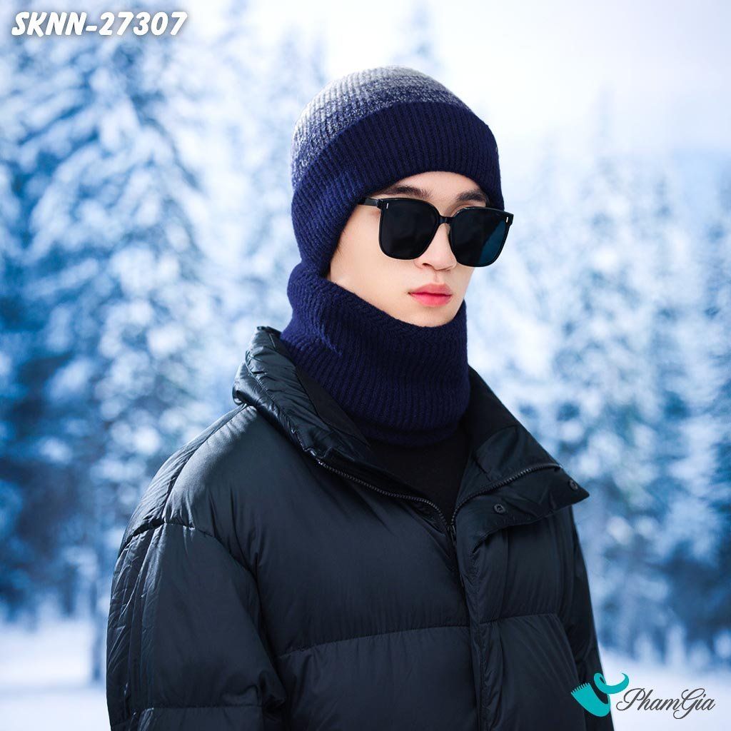 Set Khăn Nón Len Beanie Giữ Ấm Unisex Hiện Đại Màu Xanh Navy (SKNN27307)