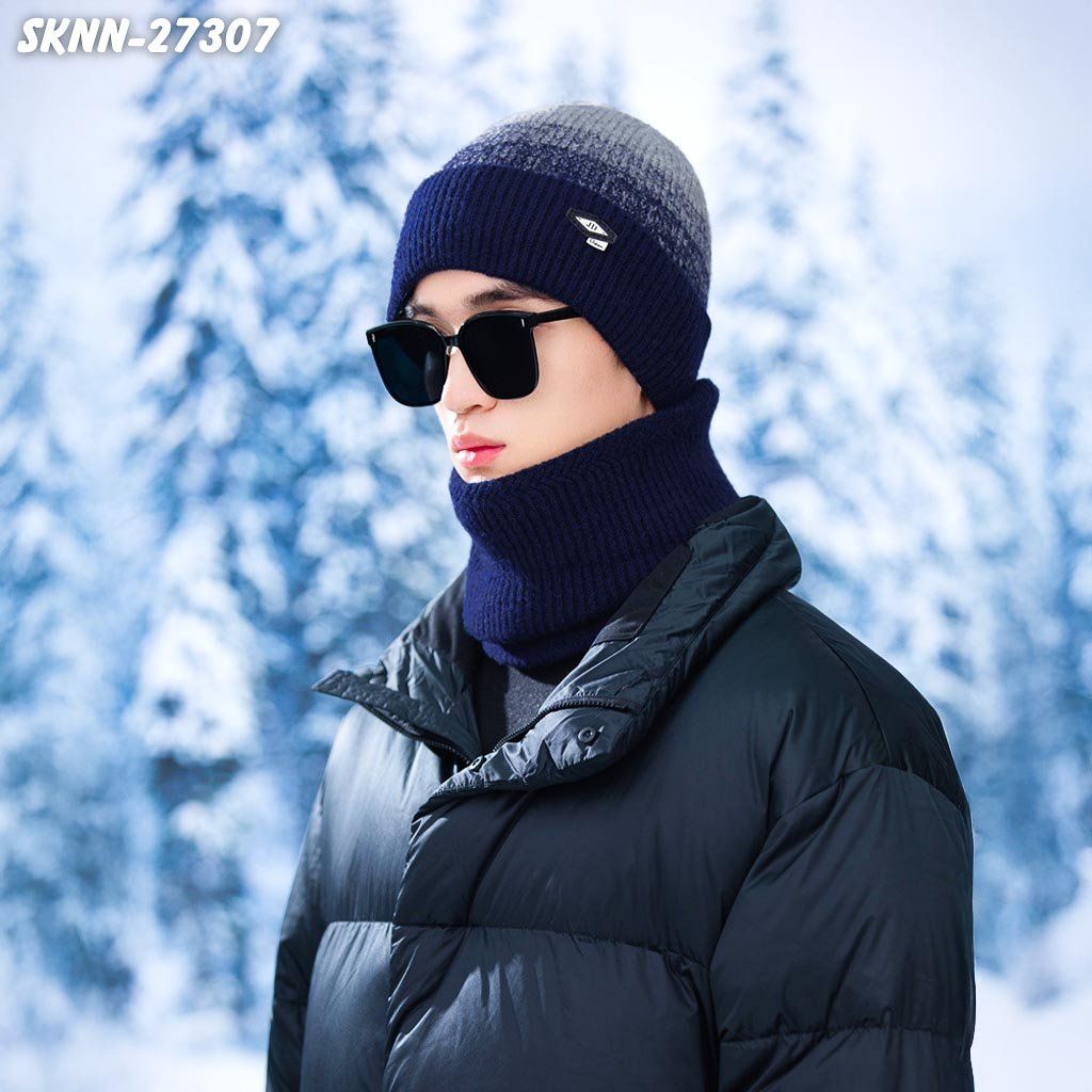 Set Khăn Nón Len Beanie Giữ Ấm Unisex Hiện Đại Màu Xanh Navy (SKNN27307)