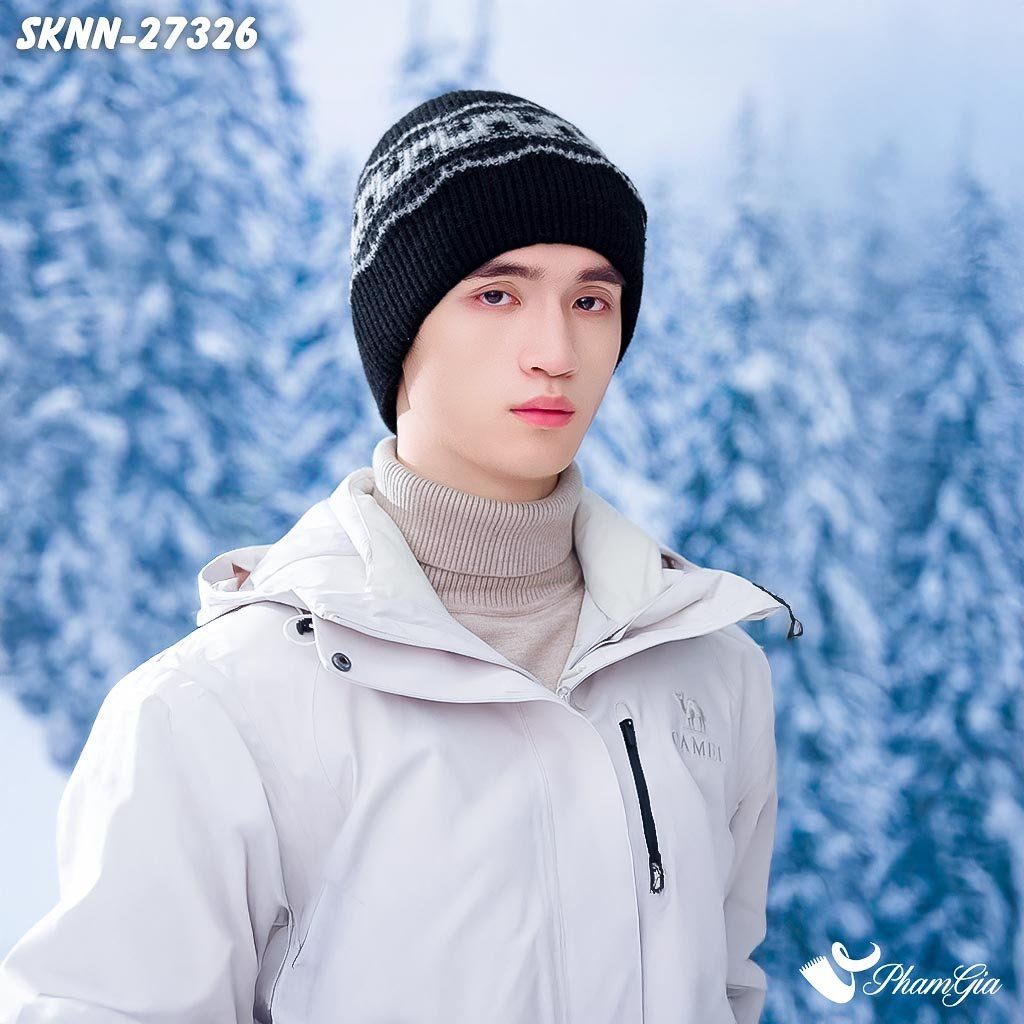 Set Khăn Nón Len Beanie Giữ Ấm Unisex Họa Tiết Mùa Đông Màu Đen (SKNN27326)