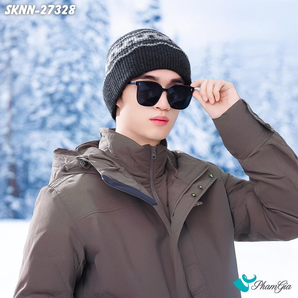 Set Khăn Nón Len Beanie Giữ Ấm Unisex Họa Tiết Mùa Đông Màu Xám (SKNN27328)