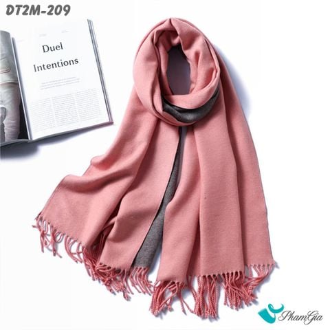 Khăn Choàng Dạ Cashmere Trơn 2 Mặt Phiên Bản Mới Phối Màu Xám Ghi - Hồng San Hô Trẻ Trung (DT2M209)