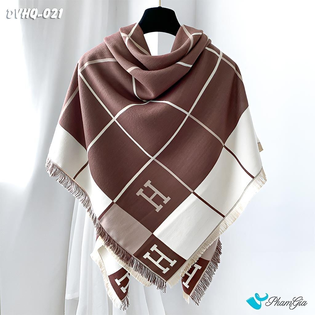 Họa Tiết Khăn Choàng Dạ Cashmere Vuông Phong Cách Hàn Quốc Cao Cấp Họa Tiết Caro Màu Nâu Tây