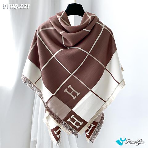 Họa Tiết Khăn Choàng Dạ Cashmere Vuông Phong Cách Hàn Quốc Cao Cấp Họa Tiết Caro Màu Nâu Tây