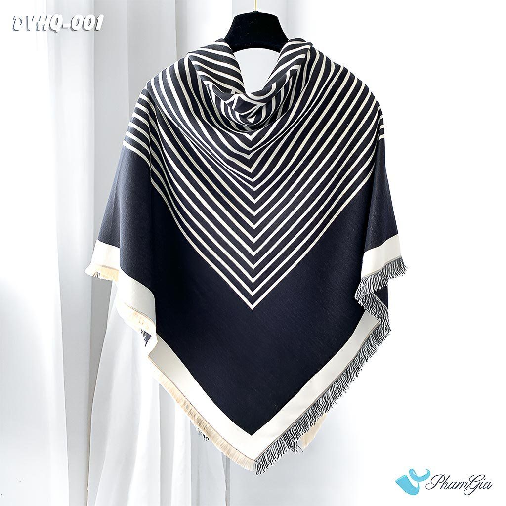 Góc Thẳng Khăn Choàng Dạ Cashmere Vuông Phong Cách Hàn Quốc Cao Cấp Họa Tiết Kẻ Sọc Đen - Trắng