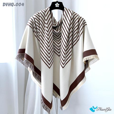 Góc Trên Khăn Choàng Dạ Cashmere Vuông Phong Cách Hàn Quốc Cao Cấp Họa Tiết Kẻ Sọc Nâu Tây - Trắng