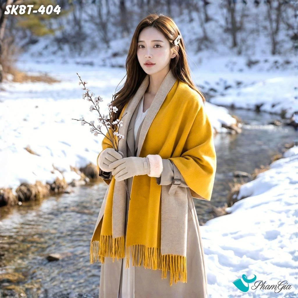 Set Giữ Ấm Đặc Biệt Mùa Đông Gồm Khăn Dạ Và Găng Tay Cao Cấp Màu Vàng - Beige (SKBT404)
