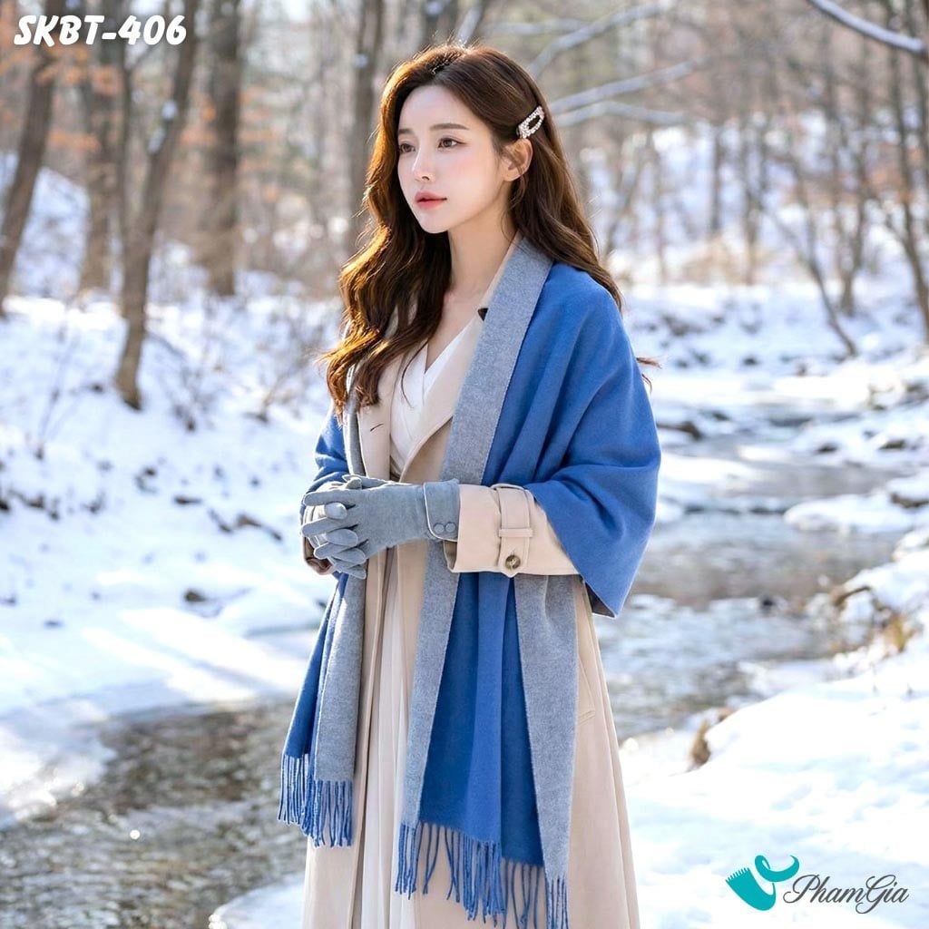 Set Giữ Ấm Đặc Biệt Mùa Đông Gồm Khăn Dạ Và Găng Tay Cao Cấp Màu Xanh - Xám (SKBT406)