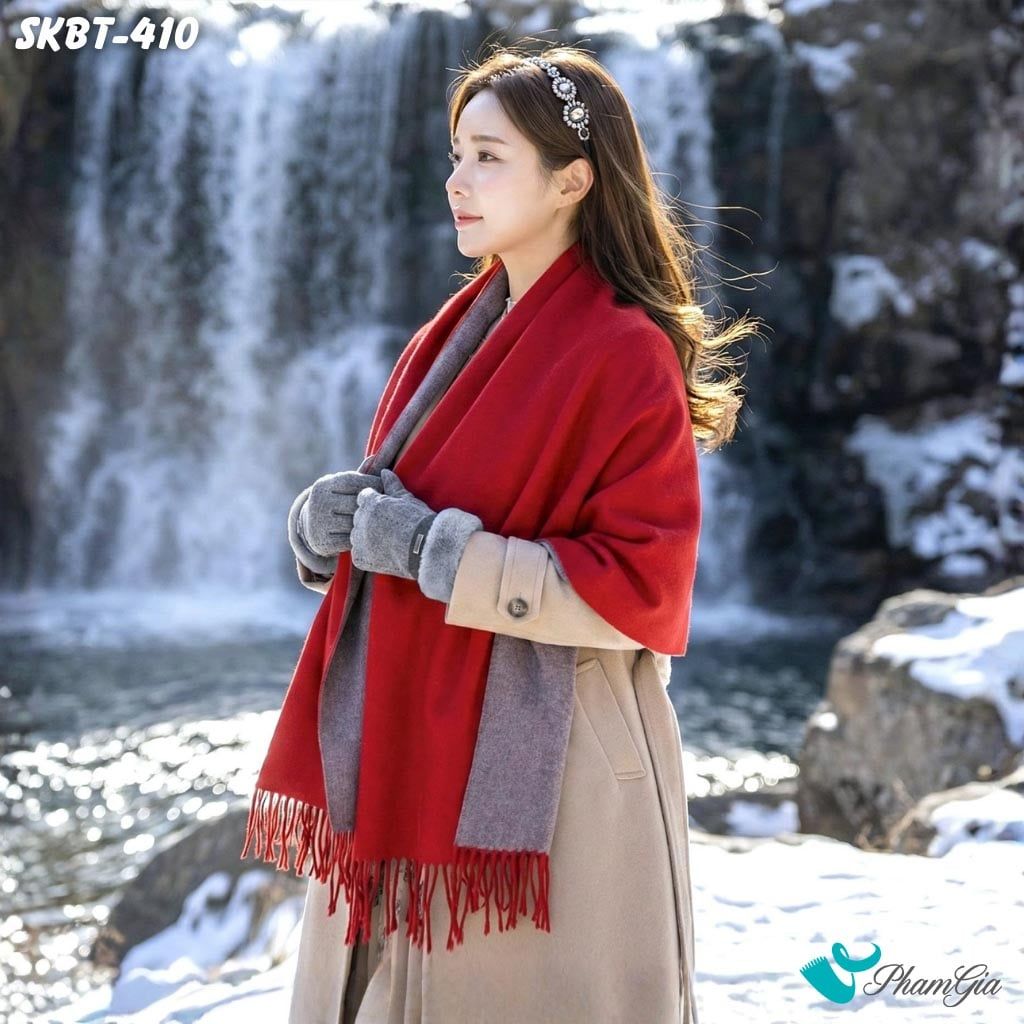 Set Giữ Ấm Đặc Biệt Mùa Đông Gồm Khăn Dạ Và Găng Tay Cao Cấp Màu Đỏ - Xám (SKBT410)
